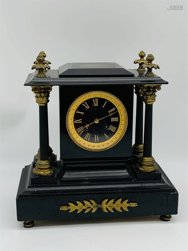 19 C French Black Slate Mantle Clock