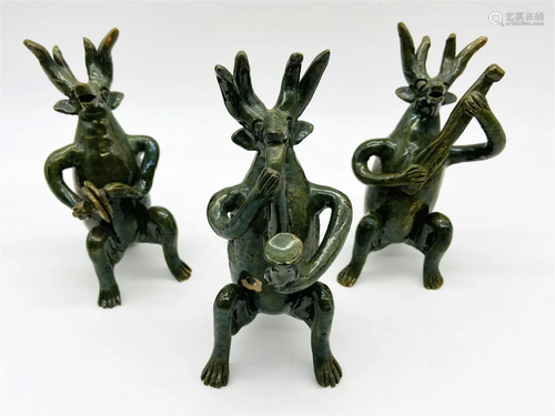 3 Pottery Figures-Possibly from George Ohr Estate