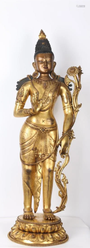 A GILT Bronze KASHMIR PADMAPANI BUDDHA STATUE.
