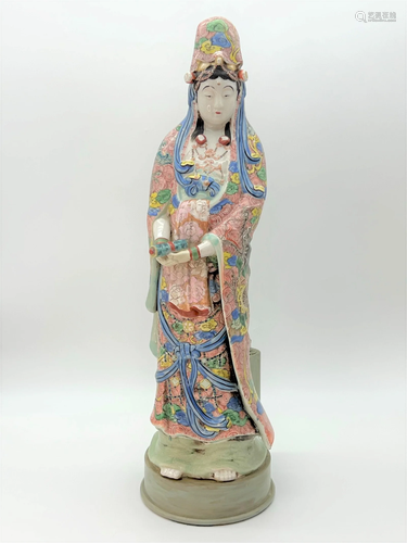 Large Antique Chinese Famille Rose Guanyin Figure