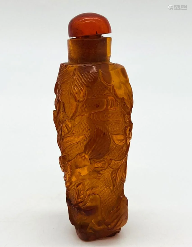 19C Chinese Carved Amber Snuff Bottle