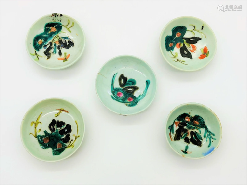 Set of 5 Chinese Hand Painted Porcelain Saucers