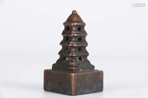 A TOWER-SHAPED Bronze SEAL.
