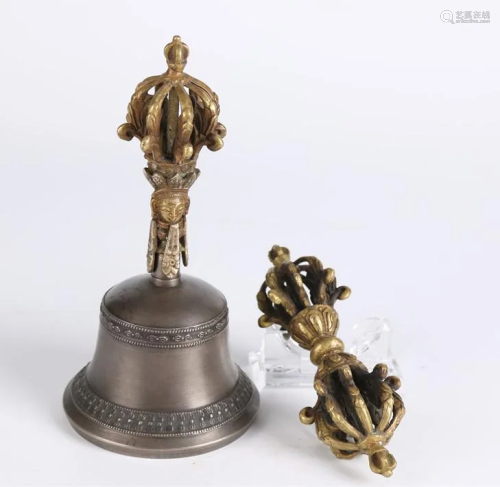 A Bronze VAJRA BELL AND A Bronze VAJRA PESTLE.