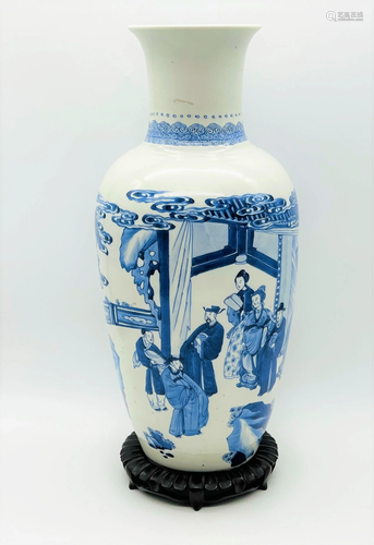 Chinese Kangxi Blue & White Vase, Leaf Mark