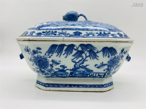 19C Chinese Blue & White Porcelain Tureen