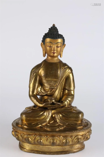 A TIBETAN GILT Bronze SAKYAMUNI BUDDHA STATUE.