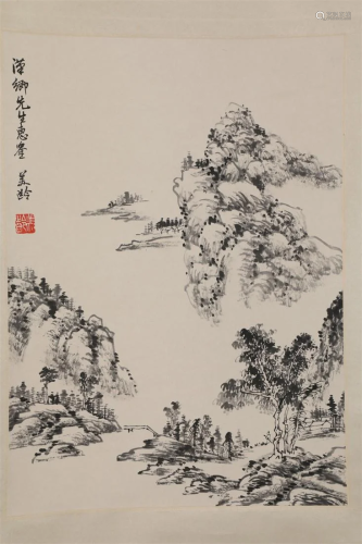 A LANDSCAPE PAINTING ON PAPER BY SONG MEILING.