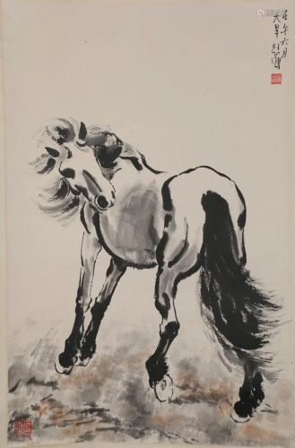 A STEED PAINTING ON PAPER BY XU BEIHONG.