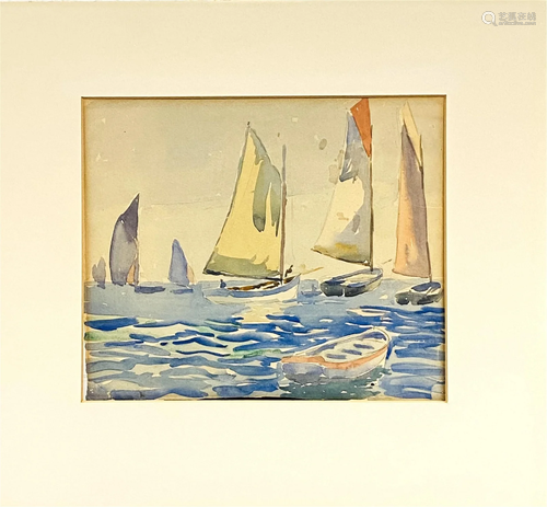 Style Of Signac, French School W/C "Sailboats"