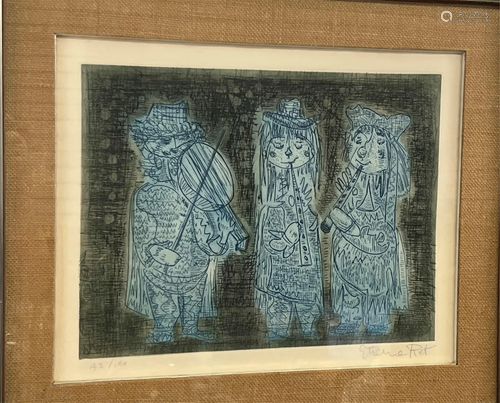 Etienne Ret Etching "Three Musicians"