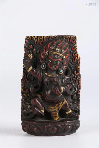 A HUANGHUALI WOOD MAHAKALA BUDDHA STATUE.