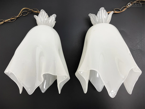 2 Seguso Opaline Handkerchief Pendant Lights