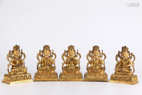 A SET OF GILT Bronze DHYANI BUDDHA STATUES.