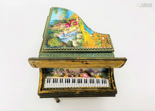 19C Viennese Enamel Piano Music Box