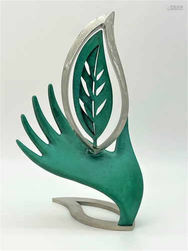 Verdigris Bronze & Steel Hand & Leaf Group