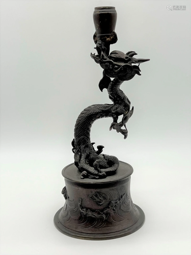 Antique Chinese Bronze Dragon Candlestick