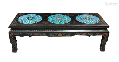 Chinese Cloisonne & Wood Low Rectangular Table