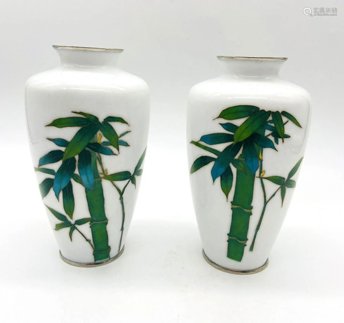 Pair Vintage Japanese Cloisonne "Bamboo" Vases