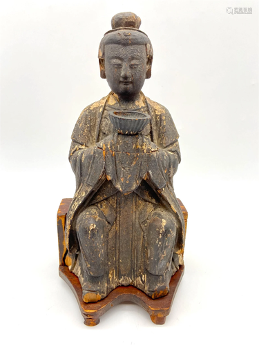 Early Chinese Carved Wood Seated Altar Buddha