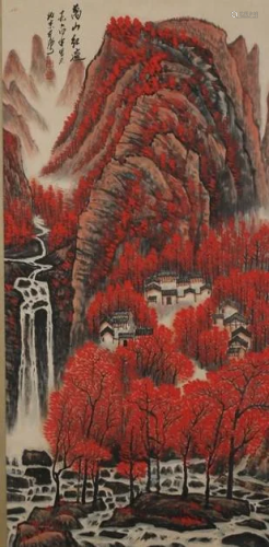 A RED-LEAVES LANDSCAPE PAINTING BY LI KERAN.