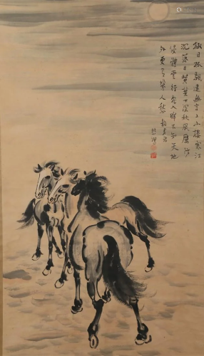 A STEEDS PAINTING ON PAPER BY XU BEIHONG.