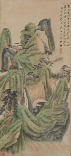 A LANDSCAPE PAINTING ON PAPER BY ZHANG DAQIAN.