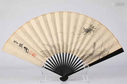 A PAPER FOLDING FAN, PAINTING BY ZHANG DAQIAN.