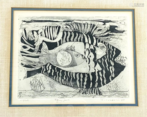 Nahum Tschacbasov Signed Etching "Flying Fish"