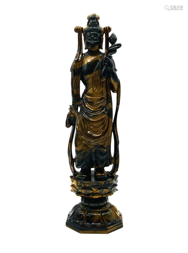 Fine Chinese Carved Tiger Eye Guanyin Figure