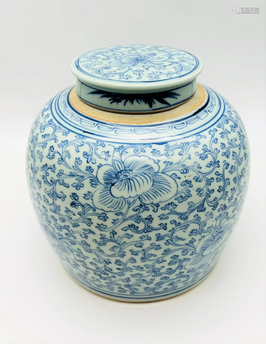 Antique Chinese Blue & White Porcelain Ginger Jar