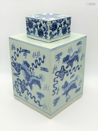 Huge Chinese Blue & White Porcelain Square Jar