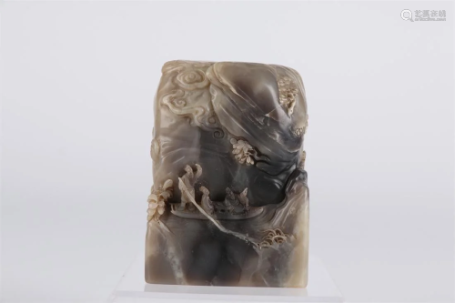 A SHOUSHAN STONE SEAL WITH LANDSCAPE DESIGN.