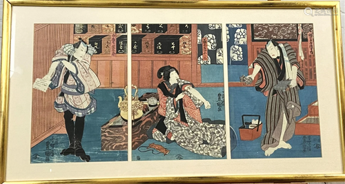 Utagawa Kunisada Color Woodblock Triptych