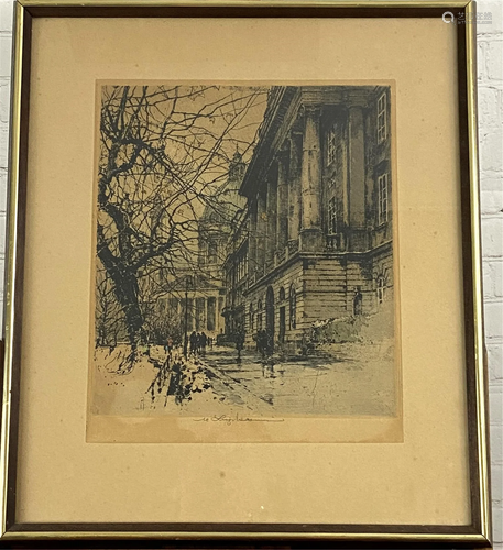 Luigi Kasimir Etching "St. Charles Church, Vienna"