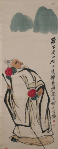 A FIGURE PAINTING ON PAPER BY QI BAISHI.