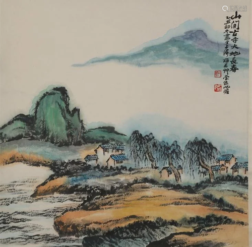 A LANDSCAPE PAINTING ON PAPER BY ZHU QIZHU.