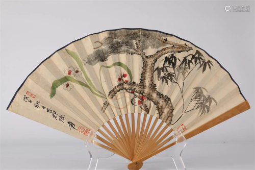 A PAPER FOLDING FAN, PAINTING BY ZHANG DAQIAN.