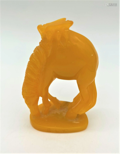 Chinese Carved Butterscotch Amber Horse Figure