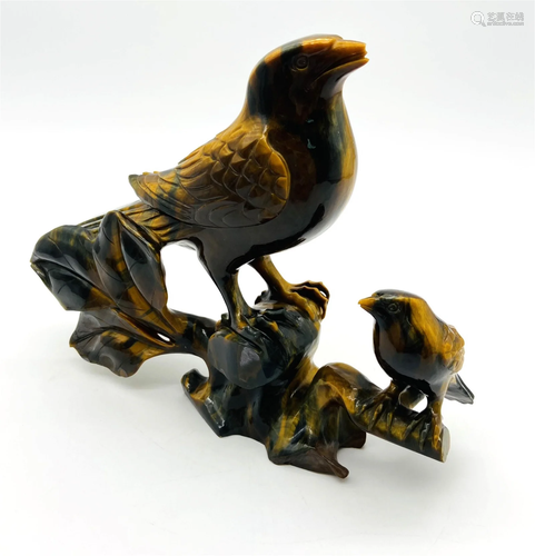 Chinese Carved Tiger Eye Bird Group