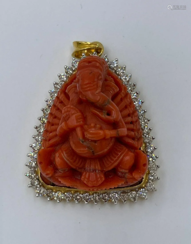 A Carved Coral Pendant Ganesha