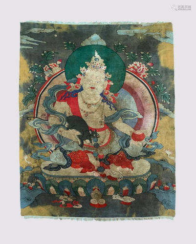 Antique Tibetan Silk Thangka of Jambhala