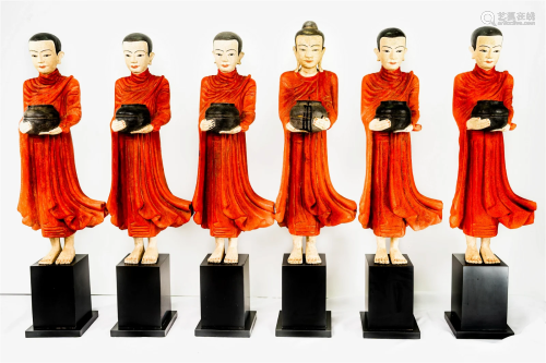 Five Initial Disciples of Buddha Painted on Wood