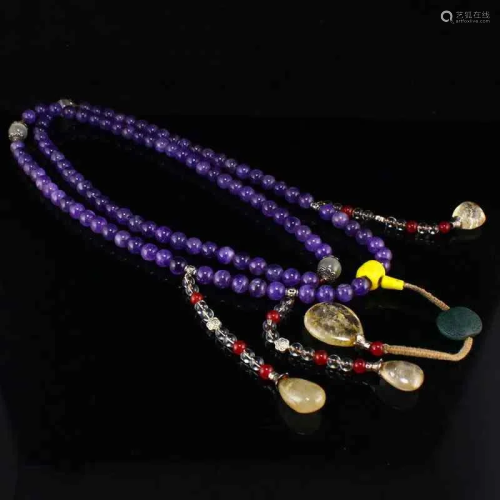 Amethyst & Red Agate Beads Court Official's Necklac...