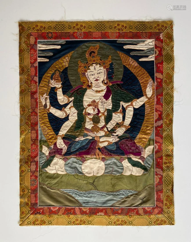 Antique Tibetan Applique Thangka of Ushnishavijaya
