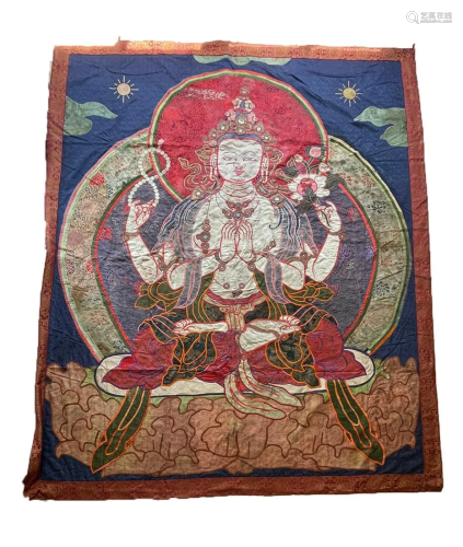 Applique Thangka o f Shadaksari Bodhisattva