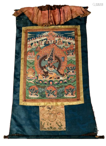 Antique Thangka of Buddhist Deity Mahottara Heruka