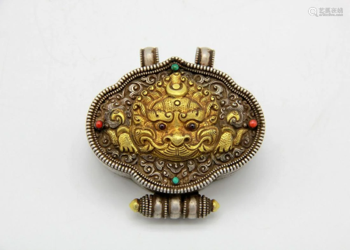 Antique Tibetan Silver and Gold Gau of Makura