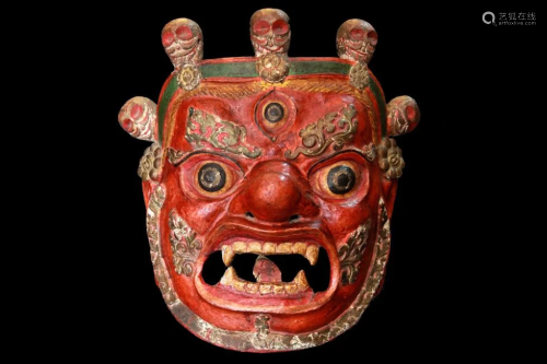 Antique Red Papier-MÃ¢chÃ© Figure of Mahakala Mask