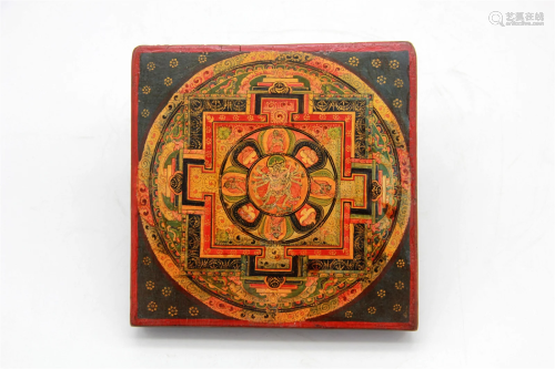 Antique Wood Painted Mandala of Chakrasamvara